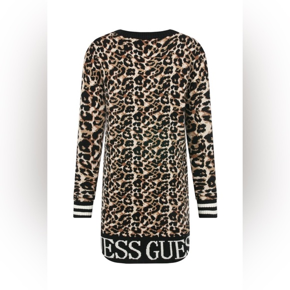 GUESS Leopard Print Sweater Dress Long Sleeve Logo Hem Size 8 - Picture 13 of 13